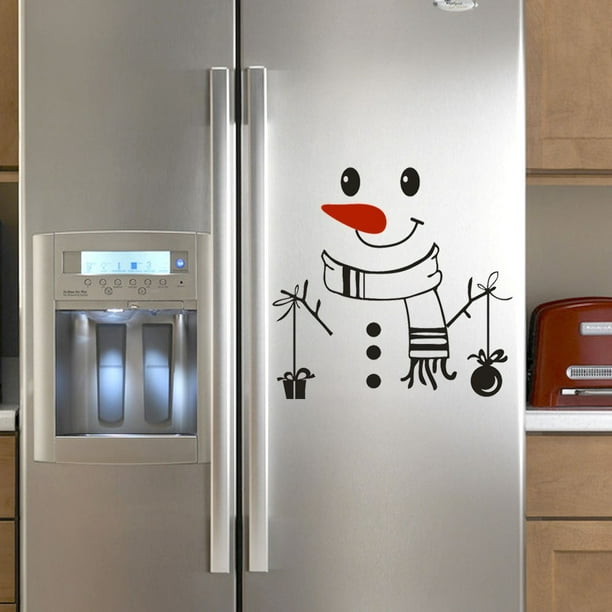 Merry Christmas Snowman Fridge Stickers Kitchen Wall Waterproof Posters Decals 